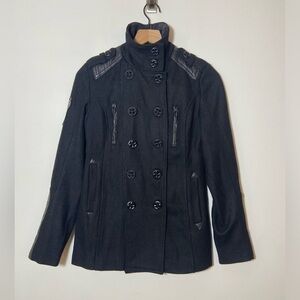 Affliction Live Fast Black Premium Wool Double Breasted Pea Coat Jacket Women XS